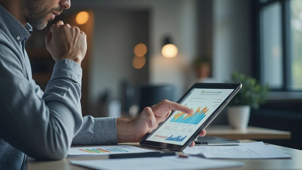 Professionell som analyserar utgiftsmönster och budgetöversikt på en tablet