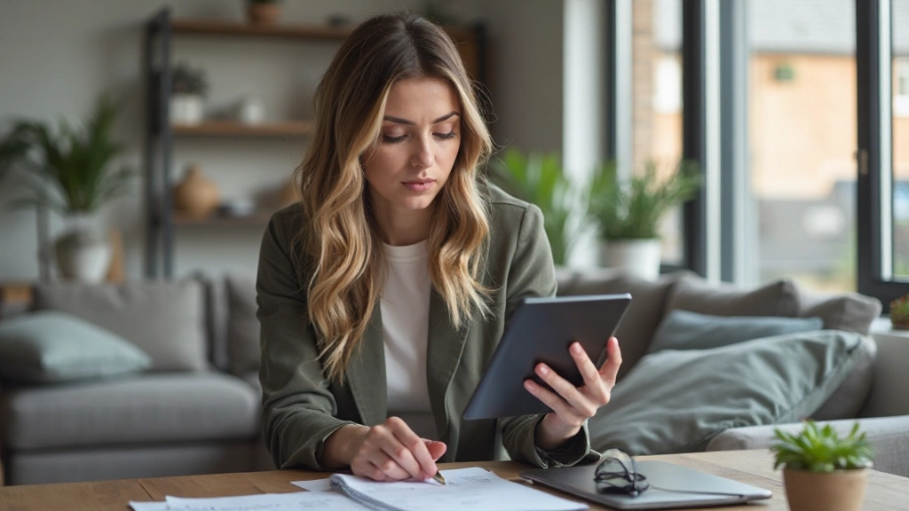 Professionell som analyserar utgiftsmönster och budgetöversikt på en tablet
