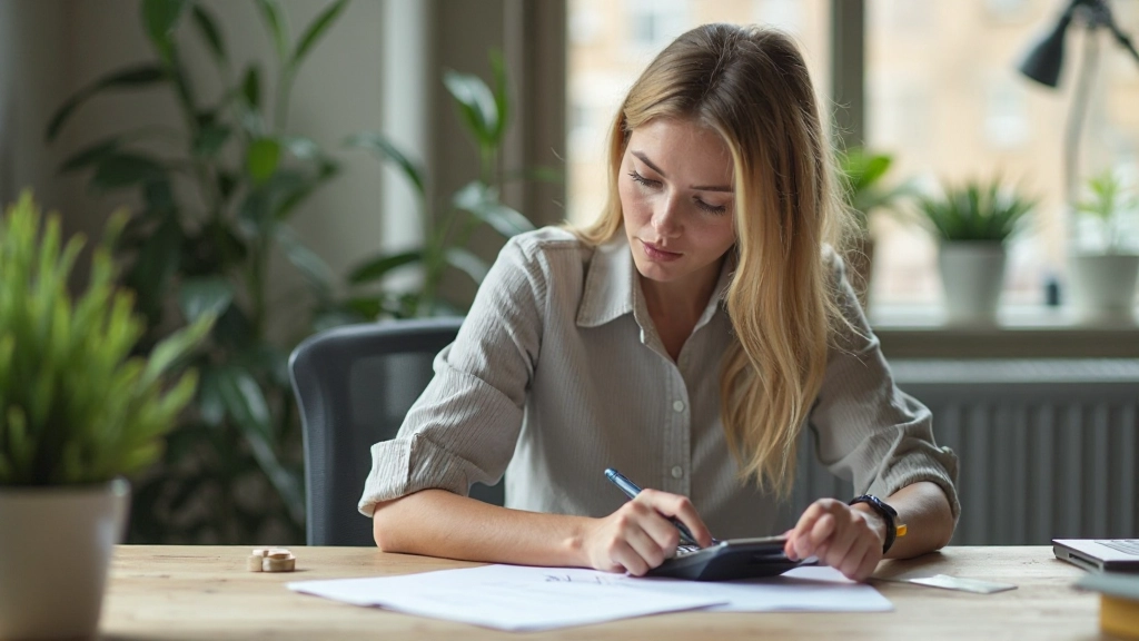 Professionell bild av arbetsbord med sparplaneringsdokument och kalkylator