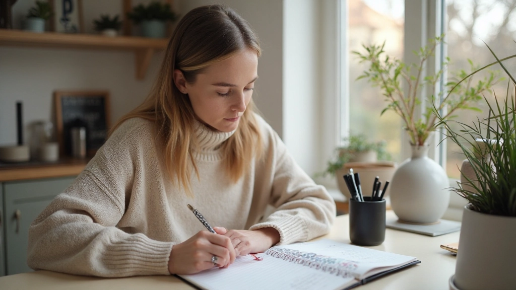 Arbetsyta med dagliga utgiftsposter och anteckningar för planering